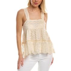 Beautiful Top With Floral Embroidery Detailing Lace Hem Back Tie Detailing Color Is Natural Lined 100% Polyester Lining 100% Rayon Pit To Pit 15" Length 16.5" Summer Embroidered Cotton Lace Top, Embroidered Cotton Lace Top For Summer, Summer Embroidered Lace Top With Lace Trim, Beige Lace Tops For Spring, Spring Off White Lace Top, Beige Lace Tops For Summer, Cotton Lace Top With Lace Work, Summer Beige Lace Work Tops, Beige Lace Work Summer Tops