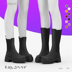 three pairs of black rain boots with white legs and feet, all in different colors