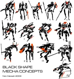 an image of black shape mecha concept art