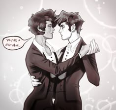 two men in suits are hugging and one has a speech bubble above his head that says you're natural