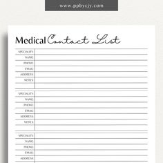 the medical contact list is shown in black and white