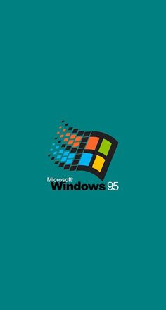 the logo for microsoft windows 95 is shown on a dark green background with black and white squares