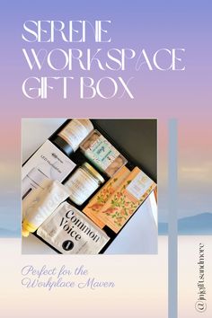 there is a box that has various items in it and the words, serie workspace gift box