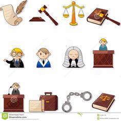 the law and justice symbols are depicted in this cartoon style stock photo, it is easy to