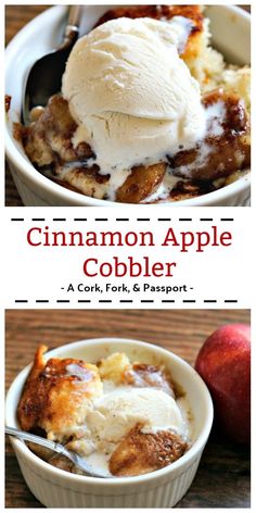 an image of cinnamon apple cobbler with ice cream