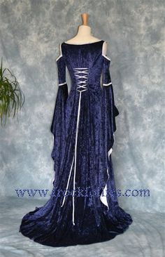 Medieval Gown Elvish Wedding Gown Handfasting Dress | Etsy Blue Fitted Gothic Medieval Dress, Fitted Gothic Medieval Dress In Blue, Fitted Blue Gothic Medieval Dress, Medieval Wedding Dress For Medieval Festivals, Medieval Wedding Dress For Historical Festivals, Elvish Medieval Dress For Weddings And Festivals, Elvish Medieval Wedding Dress For Medieval Festivals, Gothic Long Sleeve Medieval Wedding Dress, Gothic Medieval Wedding Dress With Historical Design