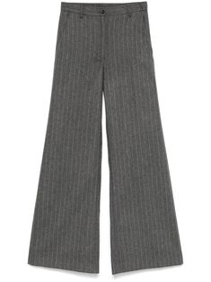 medium grey wool blend felted concealed fly and button fastening pinstripe pattern belt loops high waist rear elasticated waistband two side slit pockets wide leg palazzo design Crane Wives, Palazzo Design, White Palazzo Pants, Womens Palazzo Pants, Pinstripe Pattern, Wardrobe Edit, Yoko London, Boots Fall, Grey Pants