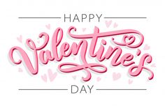 happy valentine's day lettering with hearts on the background and pink letters in the shape of hearts