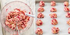 two pictures side by side, one with red sprinkles and the other has cookies in it