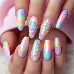 Elegant Touch Nails, Rainbow Nails Design, Aesthetic Rainbow, Rainbow Nail Art, Rainbow Nail, Cute And Aesthetic, Crazy Nail Art, Trendy Nail Art Designs, Pretty Nail Art Designs