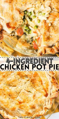 four ingredient chicken pot pie with text overlay