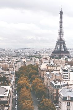 an aerial view of the eiffel tower and surrounding buildings in paris, france