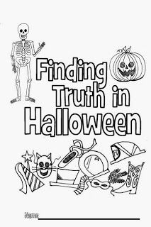 a coloring page for halloween with the words, finding truth in halloween written below it