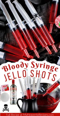 Syringe Jello Shots for Halloween. Halloween jello shots in a syringe. Nurse doctor hospital theme party. Creepy cool spooky jello shots for adults. Recipe for red jello shots. Halloween party idea Coktail Halloween, Syringe Jello Shots, Halloween Drinking Games, Shirley Temples, Shirley Temple Drink, Halloween Jello Shots, Halloween Jello, Halloween Shots, Halloween Drink