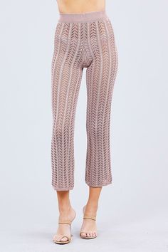 Imported S.M.L FLARE LONG FISHNET SWEATER PANTS 100% Polyester Blush ACT Flare Long Fishnet Sweater Pants split Item Measurements: SIZE S Measurements: SIZE SInseam:25" Length:37" Hips:30" Rise:13" split split Fishnet Sweater, Black Flare, Sweater Pants, Knit Pants, Color Khaki, Edgy Fashion, Luxury Fabrics, Flare Pants, Harem Pants