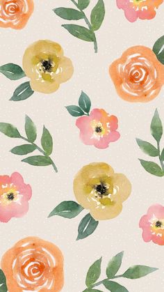 watercolor flowers and green leaves on a white background, with polka dots in the background