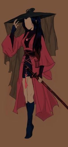 Japanese Demon Outfit, Kimono Outfit Ideas Drawing, Tengu Outfits, Ninja Kimono Outfit, Samurai Outfits Female, Off The Shoulder Kimono Anime, Anime Female Outfits Action, Female Shinobi Outfits, Kimono Oc Outfit