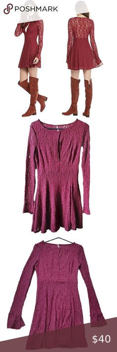 FREE PEOPLE | Teen Witch Lace Long Sleeves Mini Dress Plumeria Purple | Small Long Sleeve Lace Mini Dress, Teen Witch, Peasant Sleeve, Lace Cutout, Long Sleeve Mini, Long Sleeve Mini Dress, Long Sleeve Lace, Open Shoulder Tops