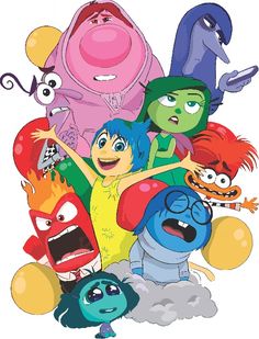 an image of cartoon characters with balloons in the air and on top of each other