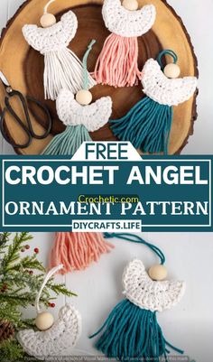 crochet angel ornaments with text overlay that says free crochet angel ornament pattern