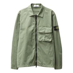 STONE ISLAND Compass-Patch Zipped Shirt Jacket 'Green' 781510304-V0155 Compass Logo, Limited Edition Sneakers, Logo Badge, Sports Sneakers, Stone Island, Sport Sneakers, Green Jacket, Snap Button, Compass