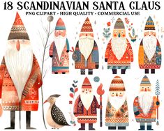 Scandinavian Santa, Christmas Folk Art, Folk Art Christmas, Japan Illustration, Arte Folk, Clipart Vintage, Birthday Projects, Scandinavian Folk Art, Nordic Decor