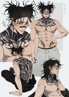 some anime guys with tattoos on their bodies