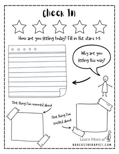 an image of a check in form with stars and speech bubbles on it, as well as