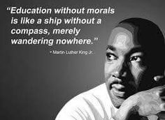 a black and white photo with a quote by martin luther king on education is like a ship without a compass, merily wandering nowhere