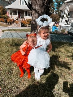 Sibling Halloween Costume Ideas / angel & devil costume / toddler costume / little girl dress up Angel Devil Costume, Angel And Devil Costume, Sibling Halloween Costumes, Halloween Costume Toddler Girl, Twin Halloween, Twin Halloween Costumes