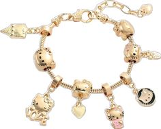 Charming Gold Charm Bracelet As Gift, Cute Adjustable Gold Charm Bracelet, Cute Gold Bracelets With Charms, Cute Gold Metal Charms, Hello Kitty Head, Delicate Gold Chain, Monthly Box, Gold Charm Bracelet, Holiday Weekend