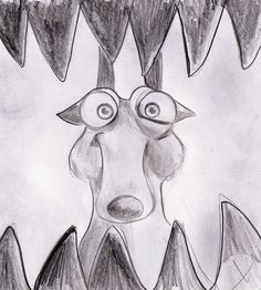 this is a drawing of a dog with big eyes and large horns on it's head