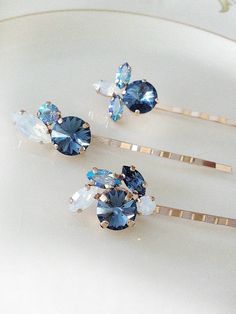 Denim Blue White Opal Ombré Crystal Hair Pins Bridal Hair | Etsy Acotar Wedding, Blue Hair Pins, Blue Wedding Hair, Hair Pins Bridal, Light Blue Hair, Crystal Hair Pins, Pearl Pin, Blue Pin, Wedding Hair Pins