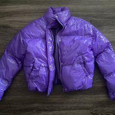 Never Worn. Trying To Get Rid Of Everything!! Purple Fur Jacket, Get Rid Of Everything, Girly Accessories, Fur Jacket, Color Purple, Down Jacket, Outfit Sets, Puffer