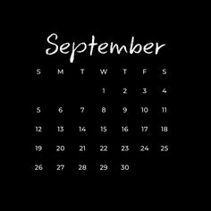 a black and white calendar with the word september written in cursive writing on it