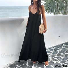 Olivia Mark - Sophisticated Casual Solid Color Camisole Dress Spaghetti Strap Maxi Dress, Camisole Dress, Extra Long Sleeves, Sling Dress, Weave Style, Suspender Dress, Dresses Outfits, Loose Dress, Everyday Dresses