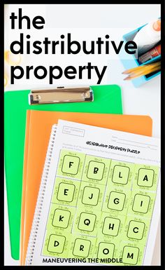 the distributive property worksheet is on top of several folders