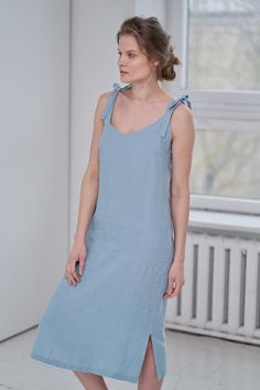 MsWrinkle’s clothing – from human to human.  100% handmade.*Description*- Linen slip dress with ties, side slits and pockets. Length can be adjusted with the ties;- Dress is also available in knee length - https://www.etsy.com/listing/691981297/linen-tie-dress-linen-slip-dress-linen?ref=shop_home_active_1&frs=1- High quality European linen;- Washed and softened (doesn't shrink anymore);- Medium weight linen (150 g/m2);- Our linen is OEKO-TEX certified that meets human ecological safety requi Summer Cotton Maxi Dress With Knotted Straps, Summer Daywear Maxi Dress With Pockets, Casual Maxi Sundress With Knotted Straps, Casual Beach Suspender Dress With Tie Straps, Summer Dresses With Pockets And Spaghetti Straps, Spaghetti Strap Maxi Dress With Pockets For Summer, Spaghetti Strap Vacation Dresses With Pockets, Knee-length Daywear Dress With Tie Straps, Casual Maxi Dress With Knotted Straps For Daywear