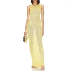 Nwt Size: M Color: Yellow Open Knit Fabric With Tonal Sequin Embellishments Throughout Dress Is Intentionally Sheer, Undergarments Will Show Through. Asta Resort, Water Feature Wall, Resort Dresses, Water Feature, Open Knit, Feature Wall, Knitted Fabric, Knit Fabric, Embellishments