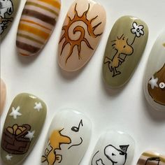 Press On Nails Cute Style Handmade Hot INS Y2K 3D Flowers Medium Oval Fake Nails Reusable Full Noah Kahan Nails, Roblox Nails, Indie Nail Designs, Peanuts Nails, Charlie Brown Nails, Snoopy Nail Art, Oval Fake Nails, Y2k 3d