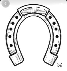 a black and white drawing of a horseshoe with dots on the side, in front of a