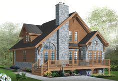 this is an artist's rendering of the front elevation of a log cabin home