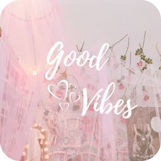 the words good vibes are written in white on a pink background with lots of decorations