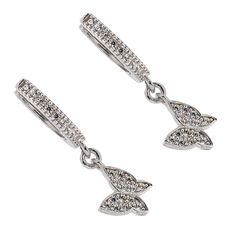 The Sterling Silver & Pave Diamond Freedom Butterfly Earrings, a stunning embodiment of elegance and grace. Embrace the beauty of nature with these handmade silver butterfly earrings, adorned with sparkly Cz diamonds. These earrings feature a delicate butterfly design, symbolizing transformation and beauty. The wings of the butterfly are meticulously crafted from high-quality sterling silver, known for its durability and timeless appeal. These Sterling Silver & Pave Diamond Freedom Butterfly Ear Elegant Pierced Butterfly Jewelry, Elegant White Gold Earrings With Butterfly Charm, Elegant Butterfly Earrings For Formal Occasions, White Gold Butterfly Charm Earrings, White Gold Butterfly Earrings With Charm, White Gold Butterfly Earrings Fine Jewelry, White Gold Butterfly Fine Jewelry Earrings, Silver Butterfly Earrings Fine Jewelry, Silver Butterfly Fine Jewelry Earrings