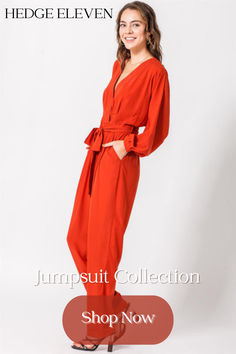 Discover the perfect blend of comfort and style with our Kylie Long-Sleeve Jumpsuit. Crafted with care, this jumpsuit features a flattering fit, long sleeves for versatility, and exquisite attention to detail. Whether it's a casual day out or a special evening event, the Kylie Jumpsuit has you covered. Available in a range of sizes. Embrace elegance today! Shop now at www.hedge-eleven.com Kylie Jumpsuit, Thrift Flip, Long Sleeve Jumpsuit, A Stand, Deep V Neck, Quote Of The Day, Rust, Shop Now, Jumpsuit