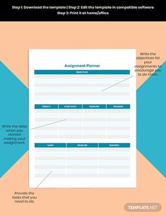 an image of a document with the words assignment planner on it and instructions to write them