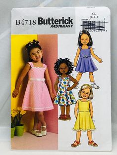 Butterick 4718 Very Easy Children's/Girls' Dress Choose from available sizes 2006 Sewing Pattern Factory folded, uncut, complete with instructions. Envelope may have some shelf wear - pictures are of the actual pattern you will receive so you can see any wear and tear on the envelope. Girls Summer Dress Pattern, Easy Girls Dress, Sundress Sewing Patterns, Butterick Dress Patterns, Summer Dress Sewing Patterns, Sundress Pattern, Toddler Patterns, Childrens Sewing Patterns, Girls Dress Sewing Patterns