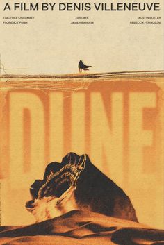 a movie poster for the film dune with an image of a man standing on top of a hill