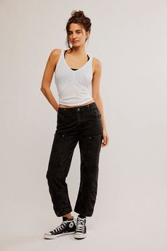 Embrace a sleek and streamlined look with the Supersonic Slim Pant in Black by Free People.This cool and cropped pant is a versatile staple for your wardrobe. These pants sit low on the hips for a trendy and edgy vibe. low rise waistline adjustable... Bohemian Inspiration, Swim Fashion, Slim Pants, Basic Tops, Denim Shop, We Wear, Short Pants, Low Rise, Blazer Jacket