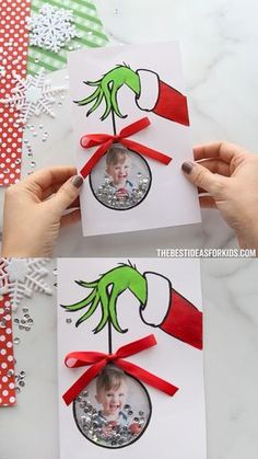 two handmade christmas cards with the grin on them